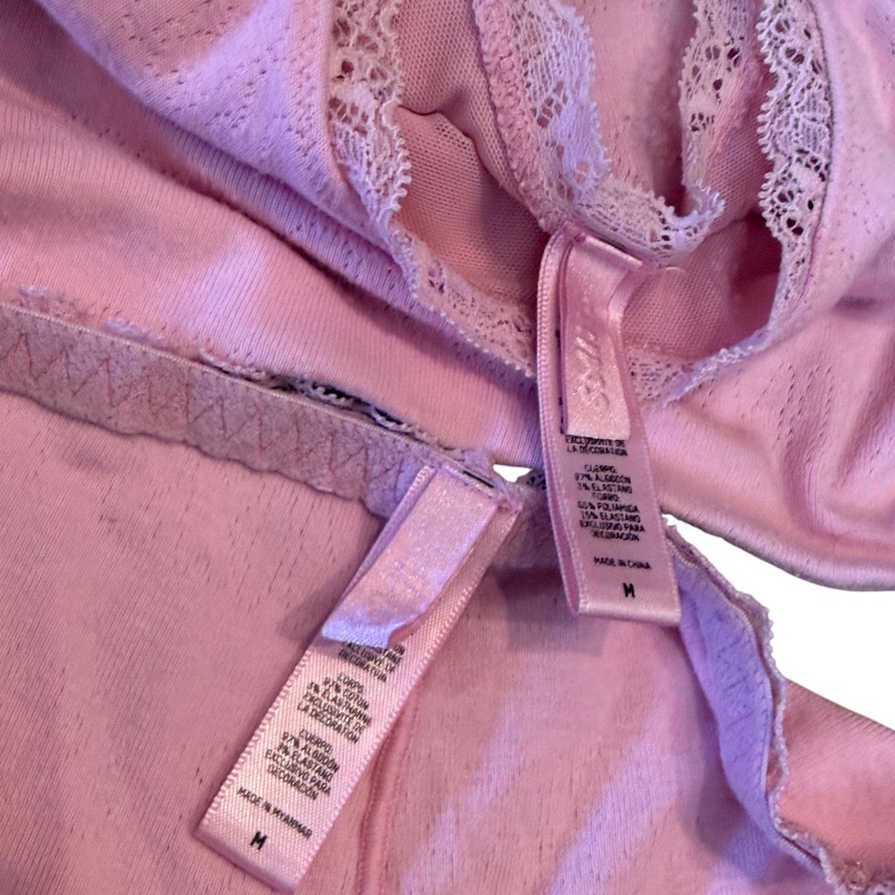 Skims Lace Trim Pointelle Knit Boxer Bra Lounge Set Pink Preppy Coquette Size M - Picture 3 of 5